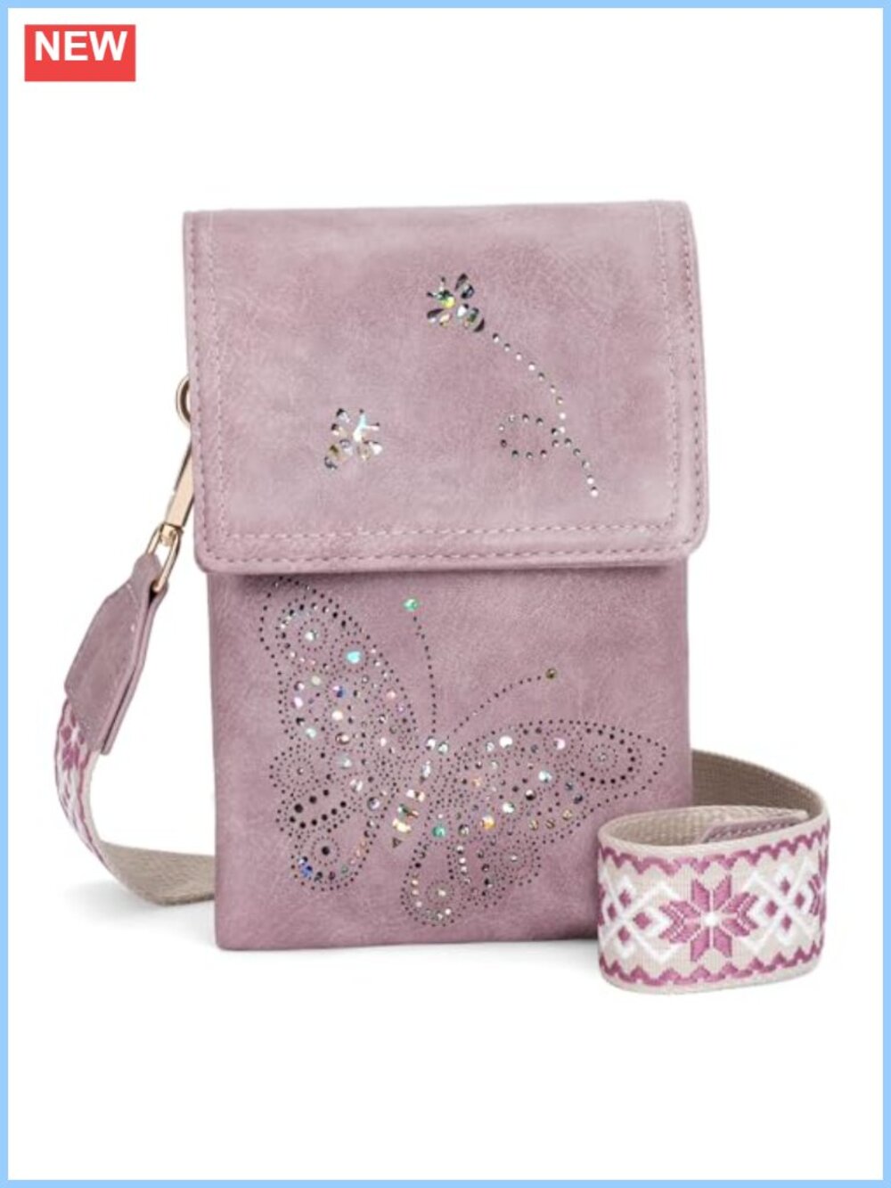 Vegan Leather Small Crossbody Bag Butterfly Phone Purse Women